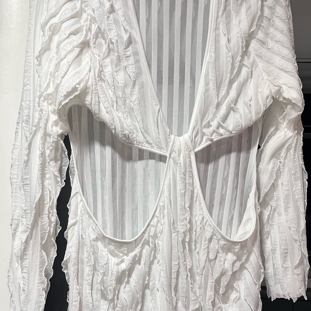 White Textured Open White Dress